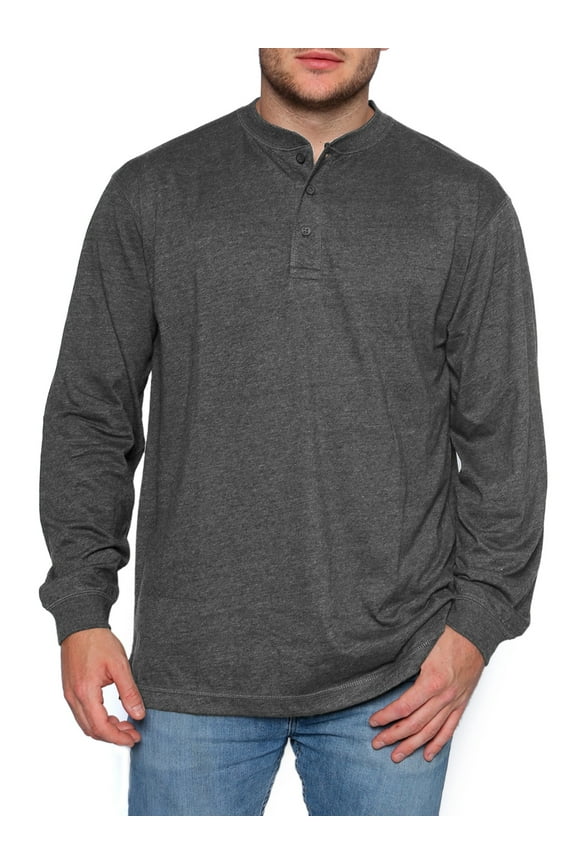 Men's Three Button Long Sleeve Henley Sueded Jersey Knit Shirt