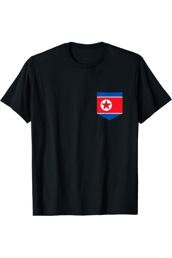 North Korea Flag with Printed North Korean Flag Pocket T-Shirt