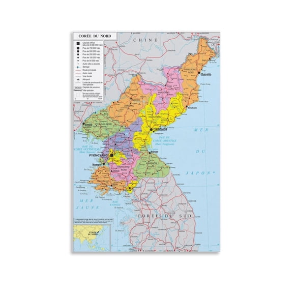 North-Korea Map Posters Wall Art Picture Painting Poster Canvas Print Posters Artworks Bedroom Living Room Decor 24x36inch(60x90cm)