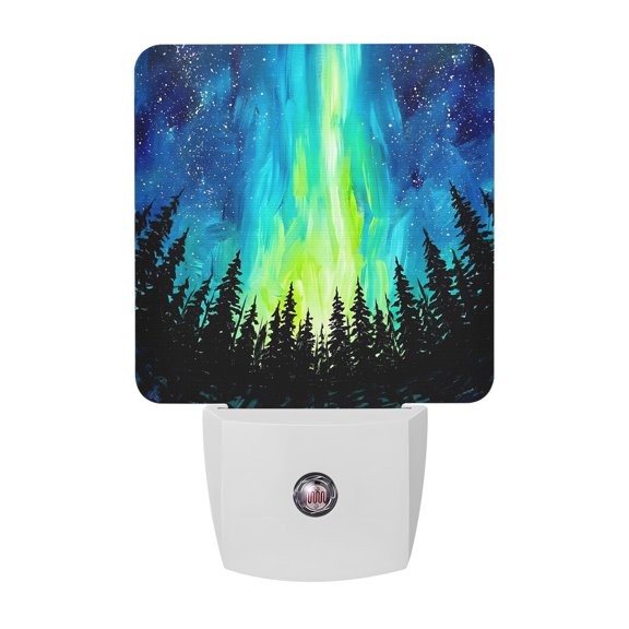 North Lights Night Lights Plug Into Wall, LED Dusk to Dawn Sensor Night Light, Dreamy Emerald Cyan Starry Sky Nature Nightlight for Bedroom Bathroom Living Room Hallway Home Wall Decor