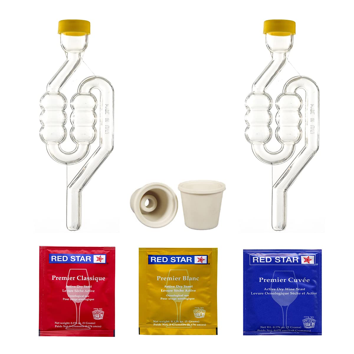 North Mountain Supply 6-Bubble Airlock with Carboy Bungs - Pack of 2 ...