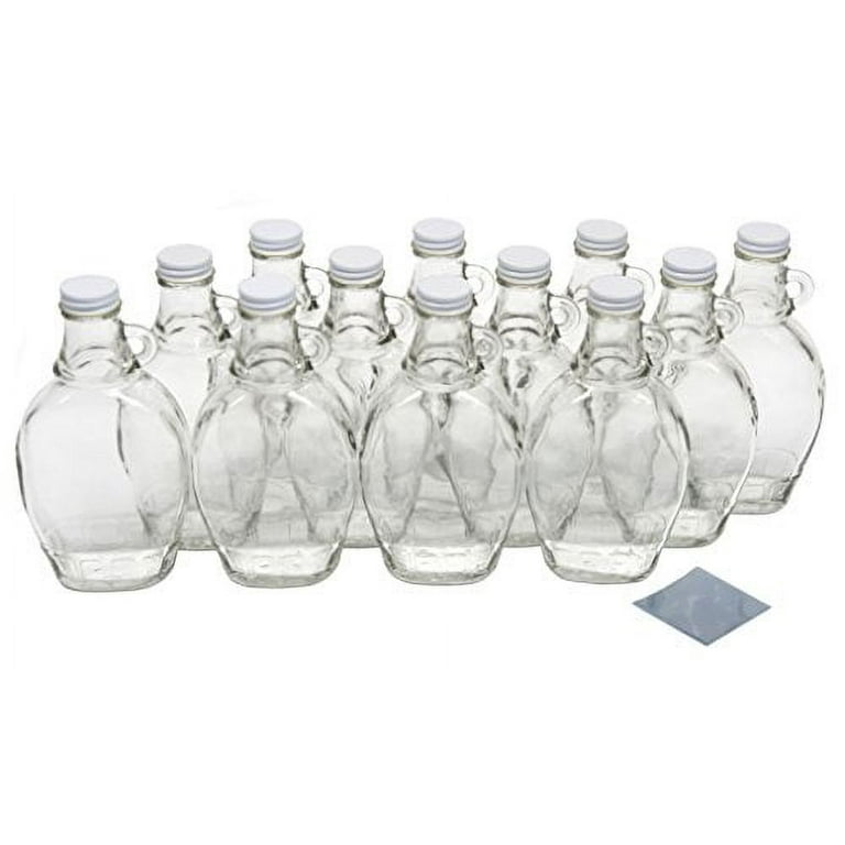 North Mountain Supply 8 Ounce Glass Maple Syrup Bottles with Loop Handle &  White Metal Lids & Shrink Bands - Case of 12 