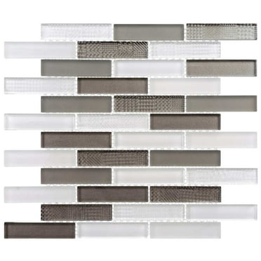 North Oxo Gray 1-in. x 4-in. Brick Joint Mateal Look Glass Mosaic Wall and Floor Tile
