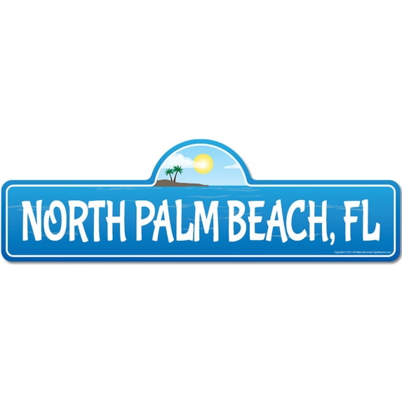 North Palm FL Florida Beach Street Sign | Indoor/Outdoor | Surfer Ocean Lover Décor For Beach House Garages Living Rooms Bedroom | Signmission Personalized Gift