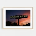thumbnail image 1 of North Park Sign, San Diego - San Diego California Photography Neon Sign City Night Sky Sunset Architecture Travel Poster Silhouette Oak Framed Wall Art Print 5 x 7 inches, 1 of 6