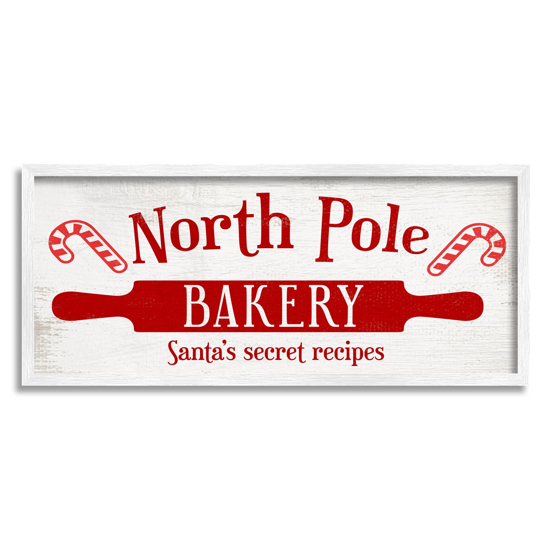 North Pole Bakery Kitchen Sign Holiday Graphic Art White Framed Art Print Wall Art