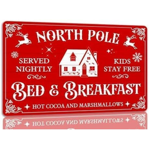 North Pole Bed And Breakfast Tin Sign Vintage Christmas Metal Signs Funny Santa Wall Art Decor For Home Cafe Shop Club 8x12 Inch