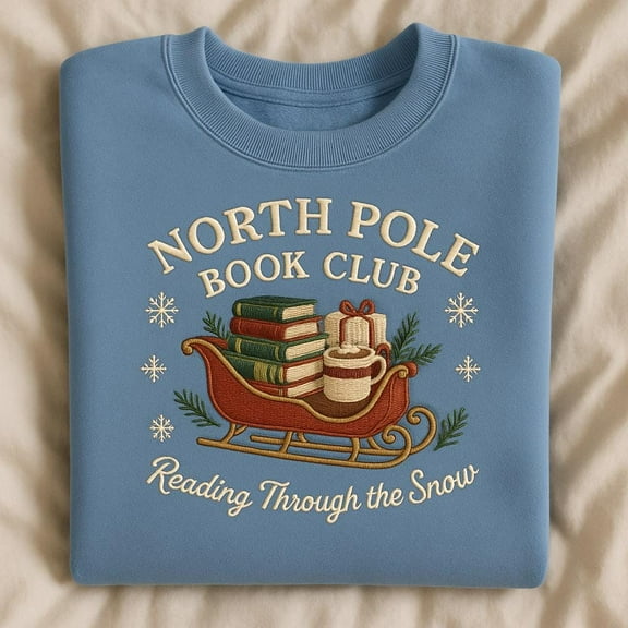 North Pole Book Club Embroidered Sweatshirt, Reading Through the Snow Shirt, Cozy Christmas Book Lover Gift