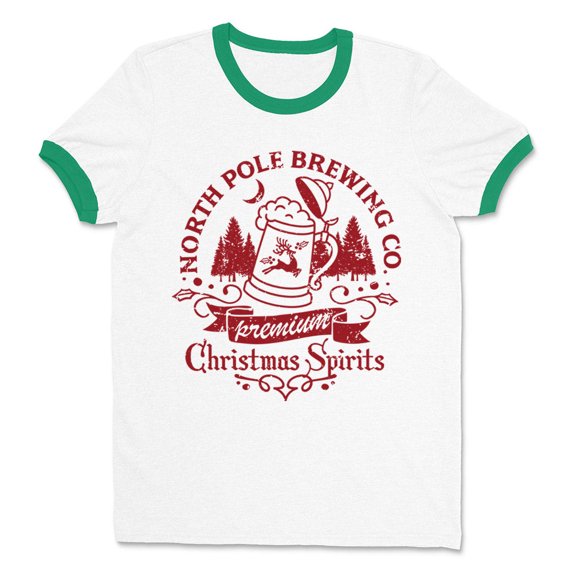North Pole Brewing Co Ringer Tee Shirt Unisex Medium White/Kelly Green