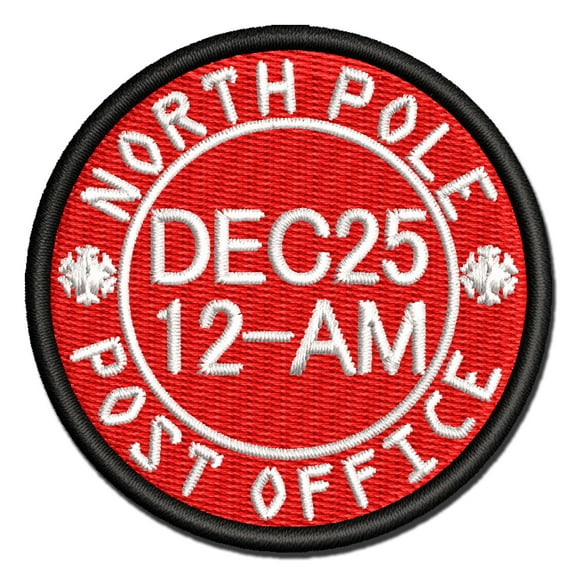 North Pole Christmas Postmark Santa Claus Mail Stamp Applique Multi-Color Embroidered Hook & Loop Patch - 2.0 Inch Mini
