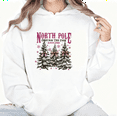 thumbnail image 1 of North Pole Christmas Tree Farm Print Hoodie White Graphic Sweatshirt S-2XL Holiday Graphic Classic Tops trendy and popular patterned white hooded sweatshirts, 1 of 5