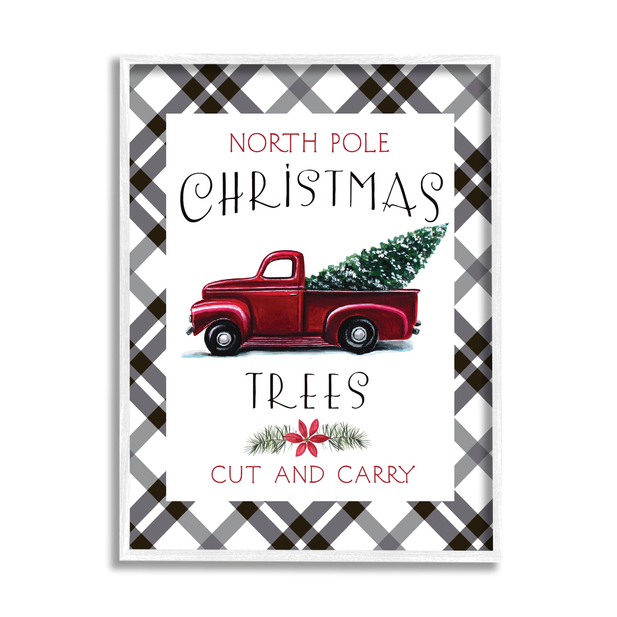 North Pole Christmas Trees Red Truck Black Plaid 11 in x 14 in Framed Painting Art Prints, by Stupell Home Décor