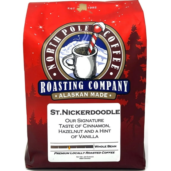 North Pole Coffee St Nickerdoodle Signature Flavored Medium Roast Whole Bean Coffee, 24 Oz