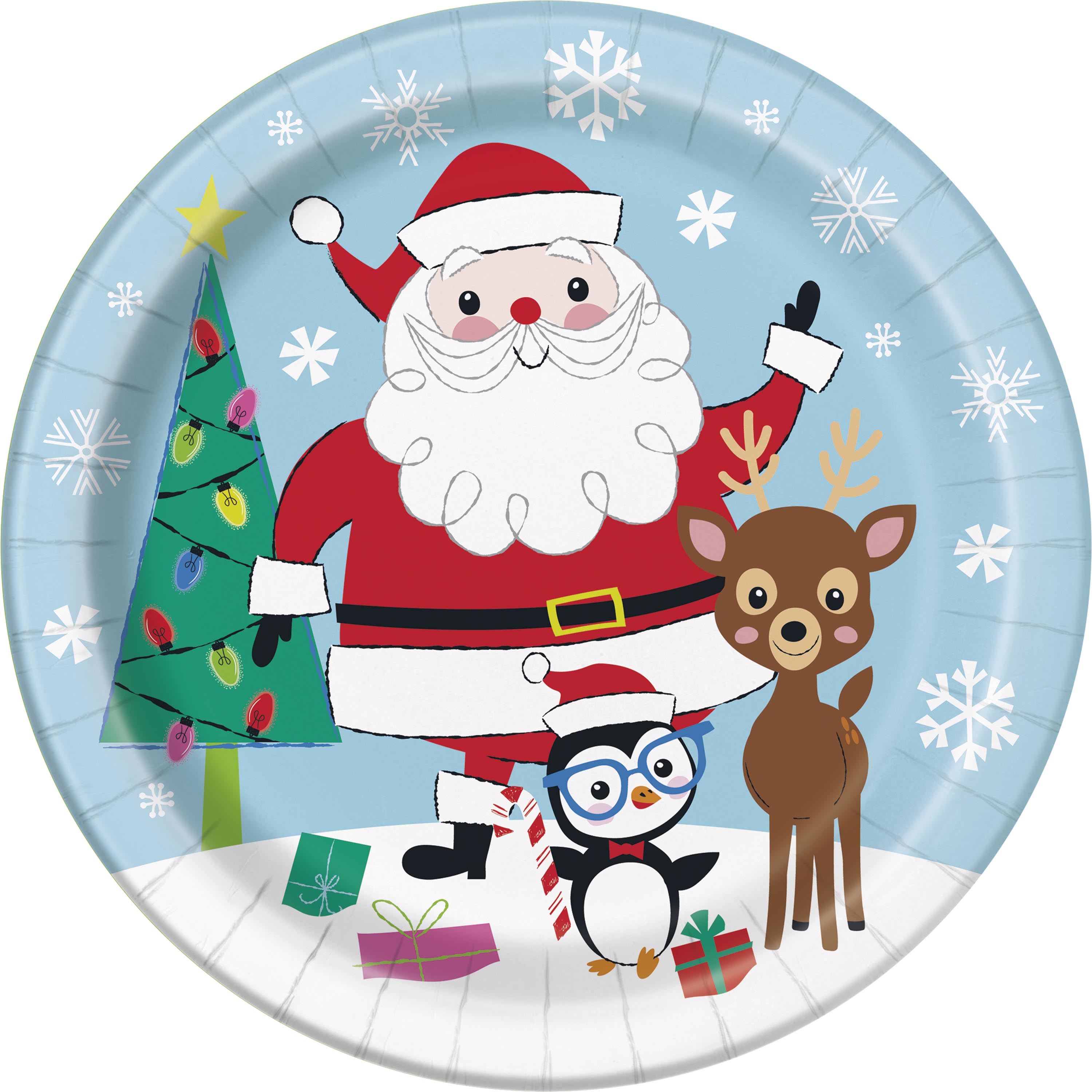 10pcs-9in Disposable Paper Plates With Santa Claus Print, Suitable