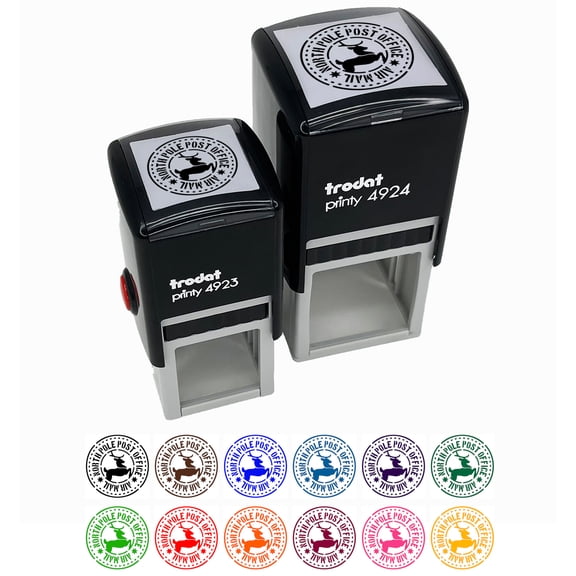 North Pole Post Office Air Mail Post Mark Christmas Reindeer Self-Inking Rubber Stamp Ink Stamper - Green Ink - Small 1 Inch