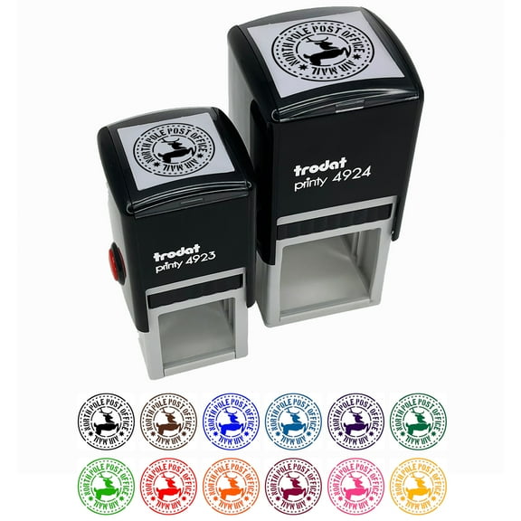 North Pole Post Office Air Mail Post Mark Christmas Reindeer Self-Inking Rubber Stamp Ink Stamper - Red Ink - Large 1-1/2 Inch