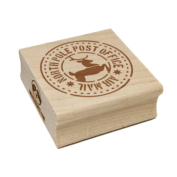 North Pole Post Office Air Mail Post Mark Christmas Reindeer Square Rubber Stamp Stamping Scrapbooking Crafting - Small 1.25in