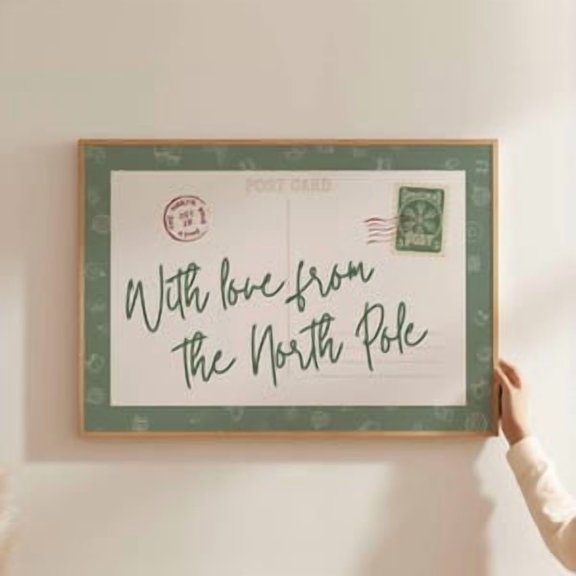 North Pole Postcard Poster, Retro Holiday, Cute Festive For Trendy Christmas, Seasonal Living Room And Home Decor