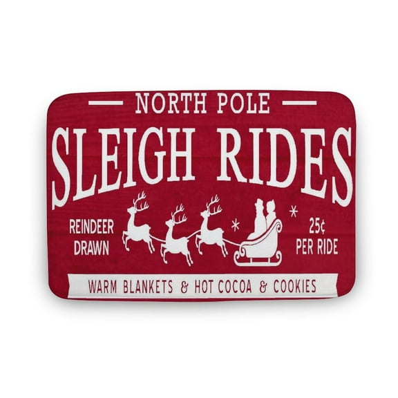 North Pole Sleigh Rides Doormat, Vintage Farmhouse Christmas Doormat, Traditional Reindeer Sleigh Graphic,Welcome Mat,Outdoor Mat, Home Doormat,Indoor Doormat,Front Back Door Mat 16x24