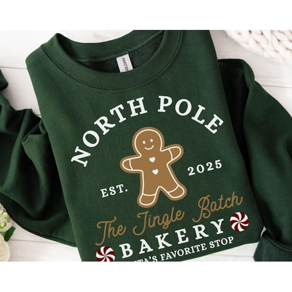 North Pole Sweatshirt Gingerbread Man Cookie Santa Sweater Lights Pullover Cozy Mom Pullover , Sweatshirt Size S-5Xl