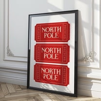 North Pole Ticket Poster Art - Red & White Wall Art Decor - Fun Funky Poster - Trendy Posters -Decor 05, Unframed Poster Size 8x12
