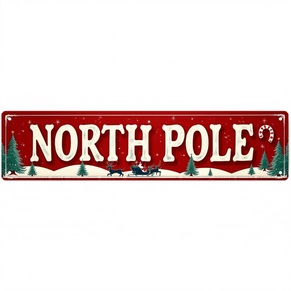 North Pole Tin Sign - 16x4 Inch - Perfect for Christmas Decor, Living Room, Man Cave Decor - Vintage Tin Signs, Festive Decor