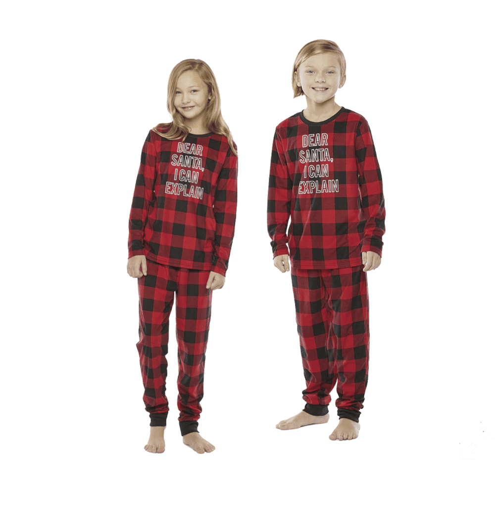 North Pole Trading Co. Plaid Big Kid Unisex 2 pc. Christmas Pajama Set Red Black Plaid S 8