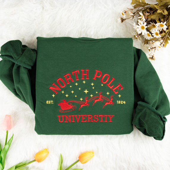 North Pole University Embroidered Christmas Sweatshirt