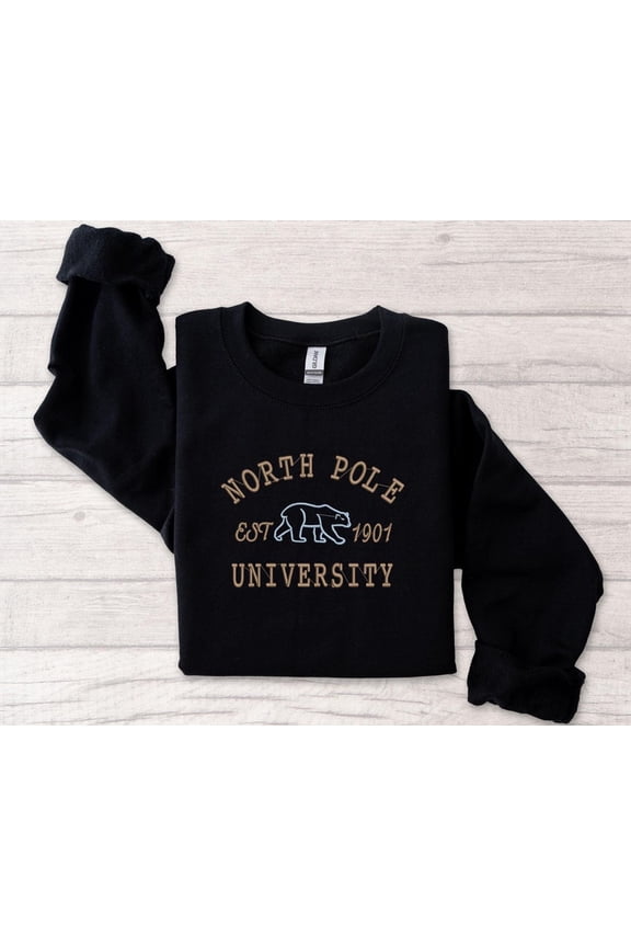 North Pole University Embroidered Sweatshirt, Christmas Candy Crewneck, Festive Holiday North Pole Hoodie