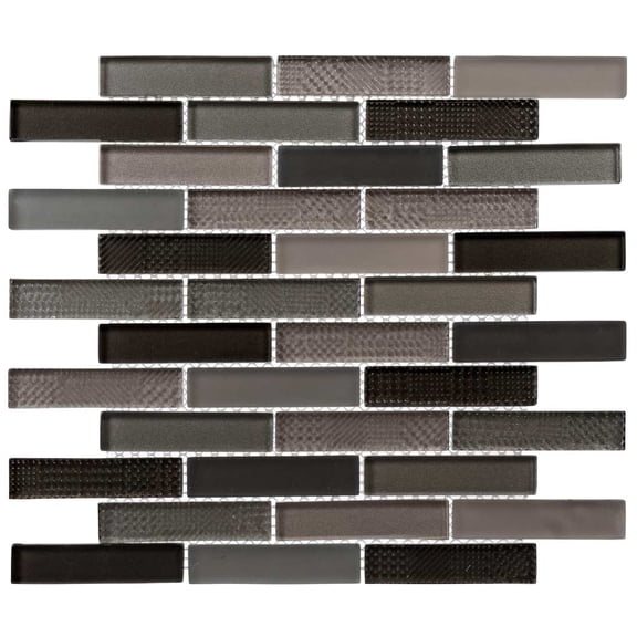 North Rift Gray 1-in. x 4-in. Brick Joint Mateal Look Glass Mosaic Wall and Floor Tile