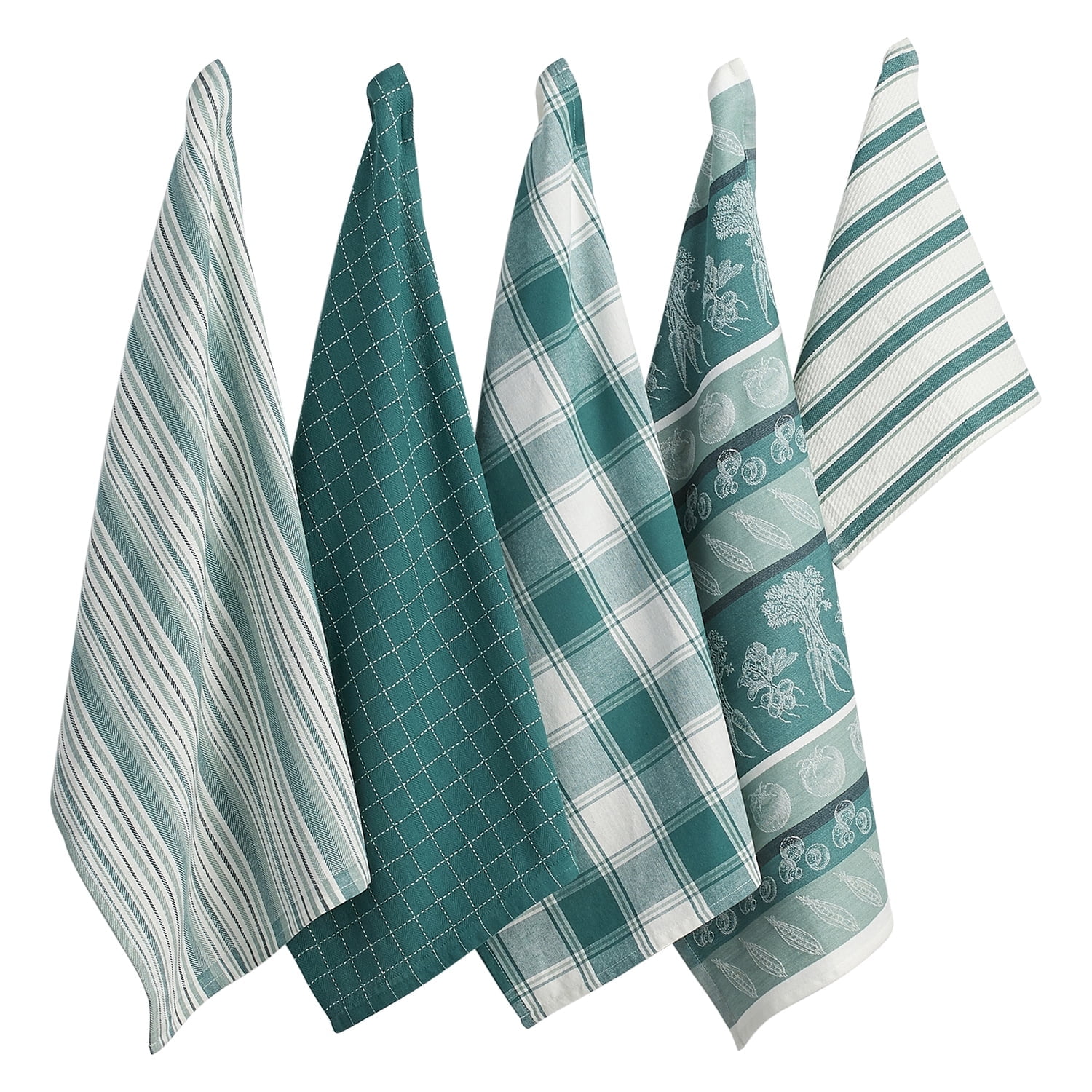 North Sea Green and White Cotton Kitchen Towel Set