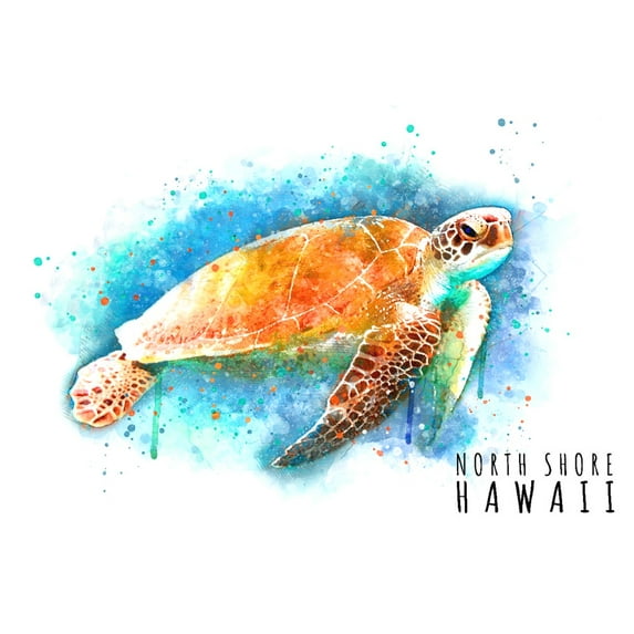 North Shore, Hawaii, Sea Turtle, Watercolor (12x18 Wall Art Poster, Room Decor)