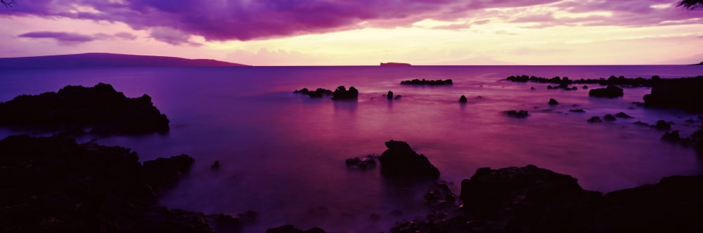 North Shore at purple sunset Maui Hawaii USA Canvas Art - Panoramic Images (36 x 12)