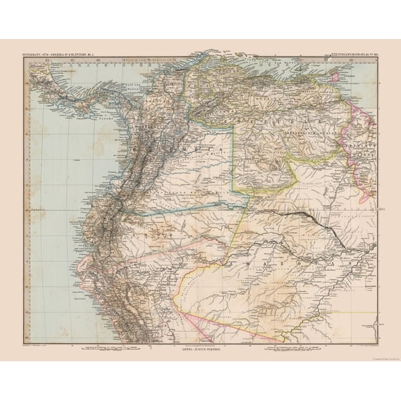 Historic Map - North South America - Stieler 1885 - Vintage Wall Art