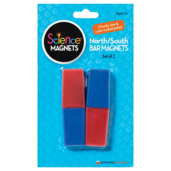 Dowling Magnets North/South Bar Magnets, 3", Red/Blue Poles, Pack of 2