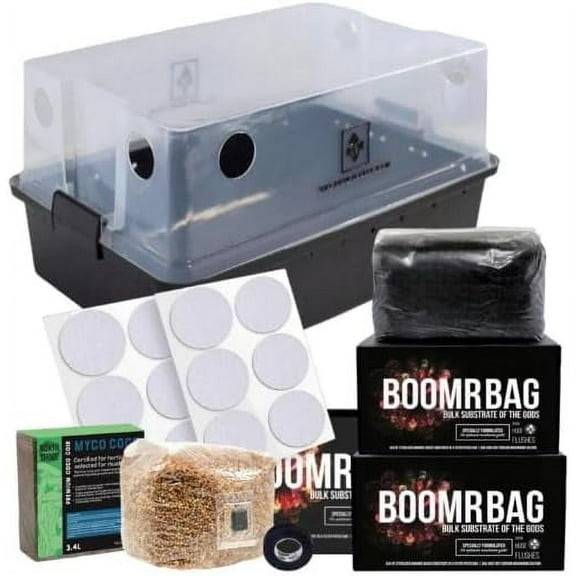 North Spore + Max Yield Bins 'Boomr Bag' Monotub Kit | Complete Dung-Loving Mushroom Grow Kit | Includes Monotub, Sterile Substrates, Coco Coir & Filters - Just Add Spores