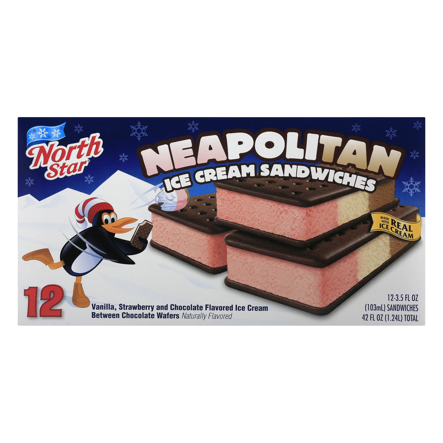 North Star Ice Cream Sandwiches, Neapolitan, Box, 3.5 fl oz