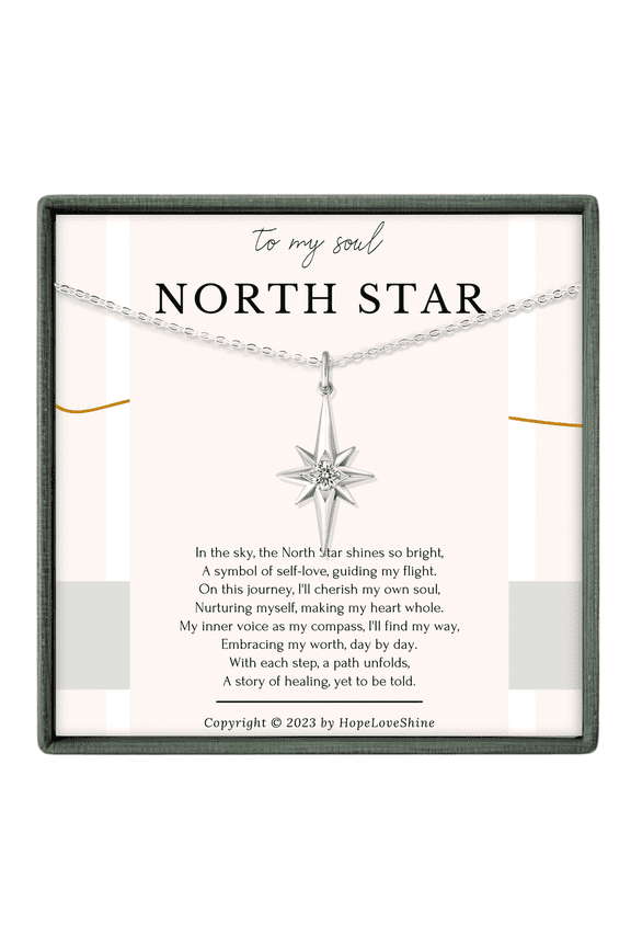 North Star Necklace – Self Love Gift for Women, Silver Inspirational Jewelry