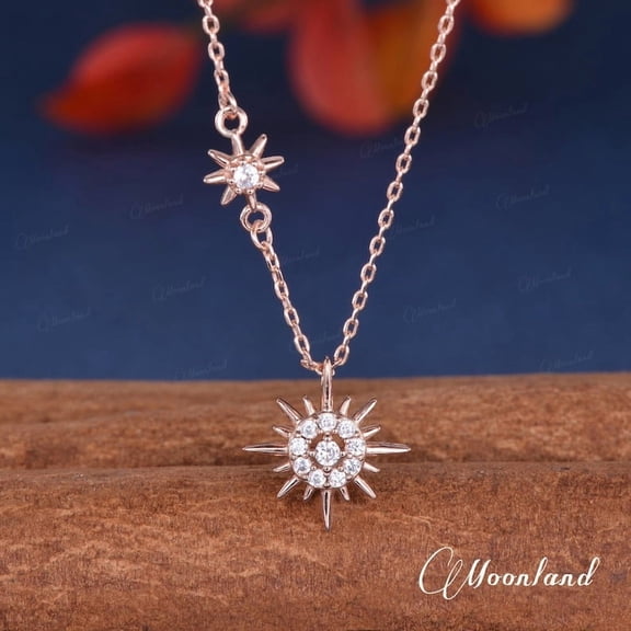 North Star Necklace Pendant Moissanite Silver Gold Weding,Birthday Gift for women man