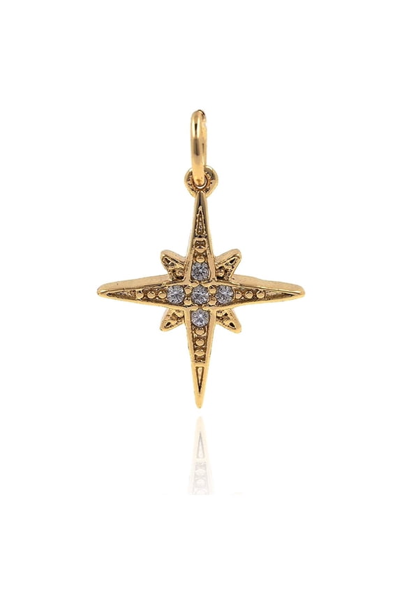 North Star Pendant Charm,Brass Pave CZ Bead for Original Bracelet Making Findings 14x16mm 10Pcs