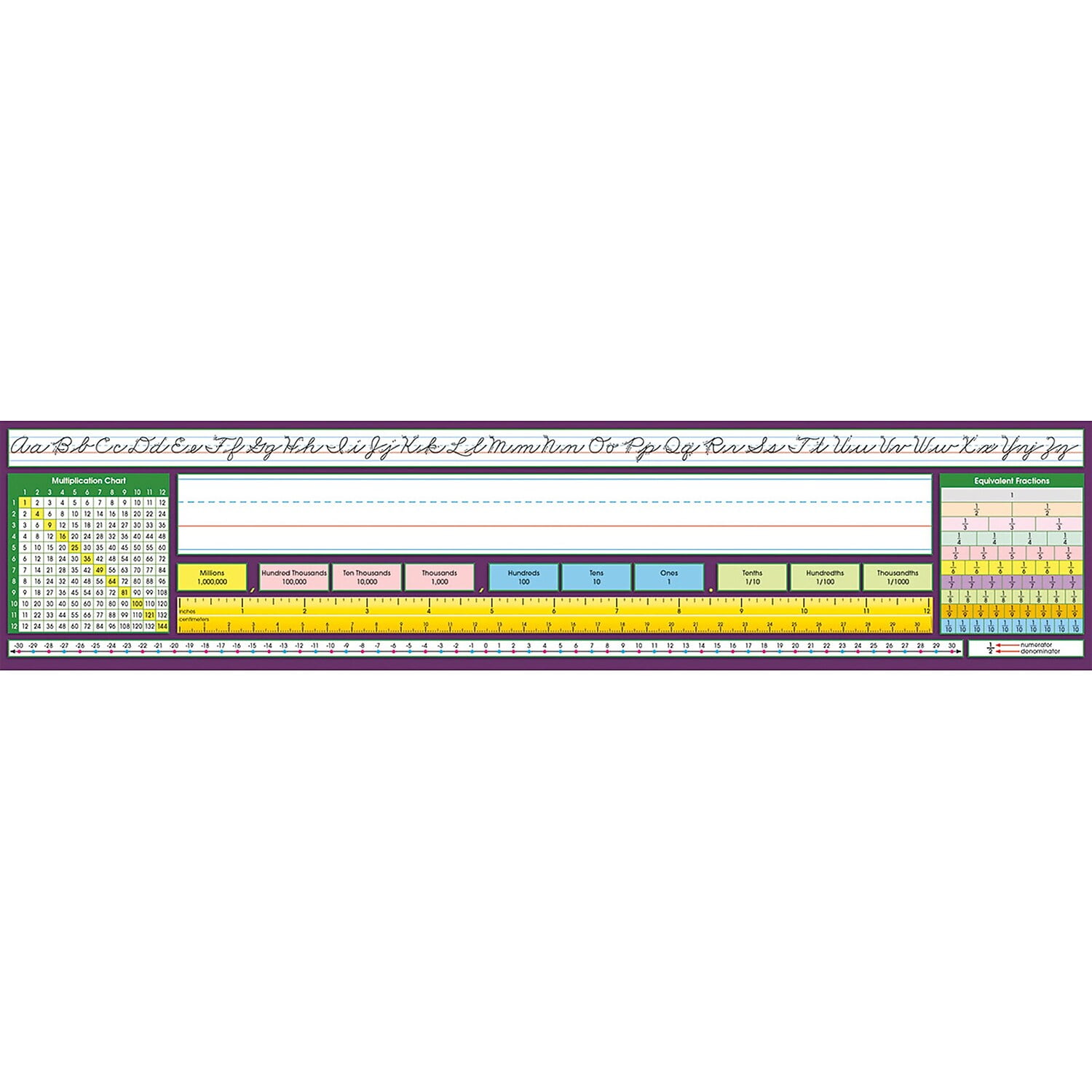 Traditional Cursive Educational Adhesive Desk Plates, 17.5" x 4", Pack of 36