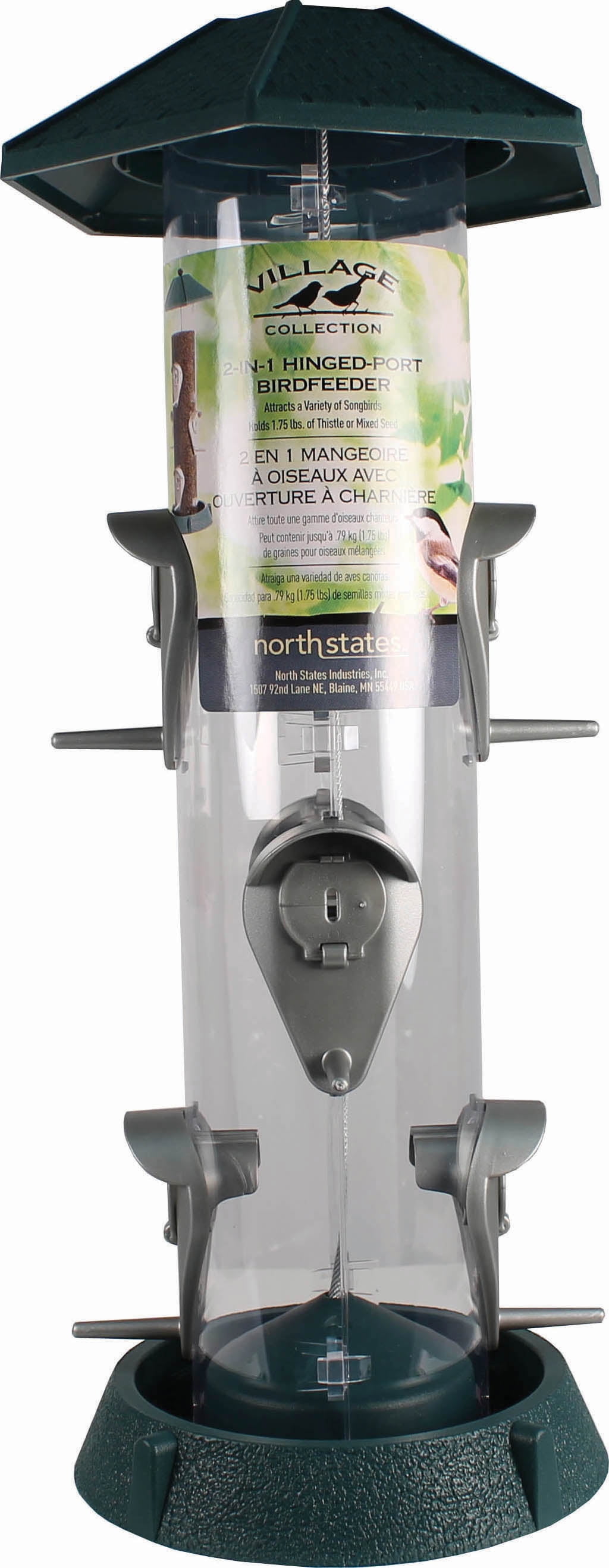 North States Industries 2 in 1 Hinged port Bird Feeder Grn/clear 1.75