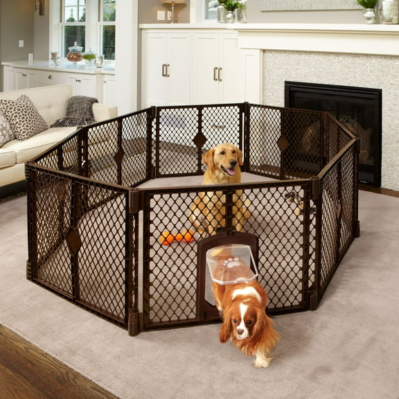 North States MyPet 8-Panel Plastic Petyard Passage Indoor and Outdoor Playpen for Dogs, Brown