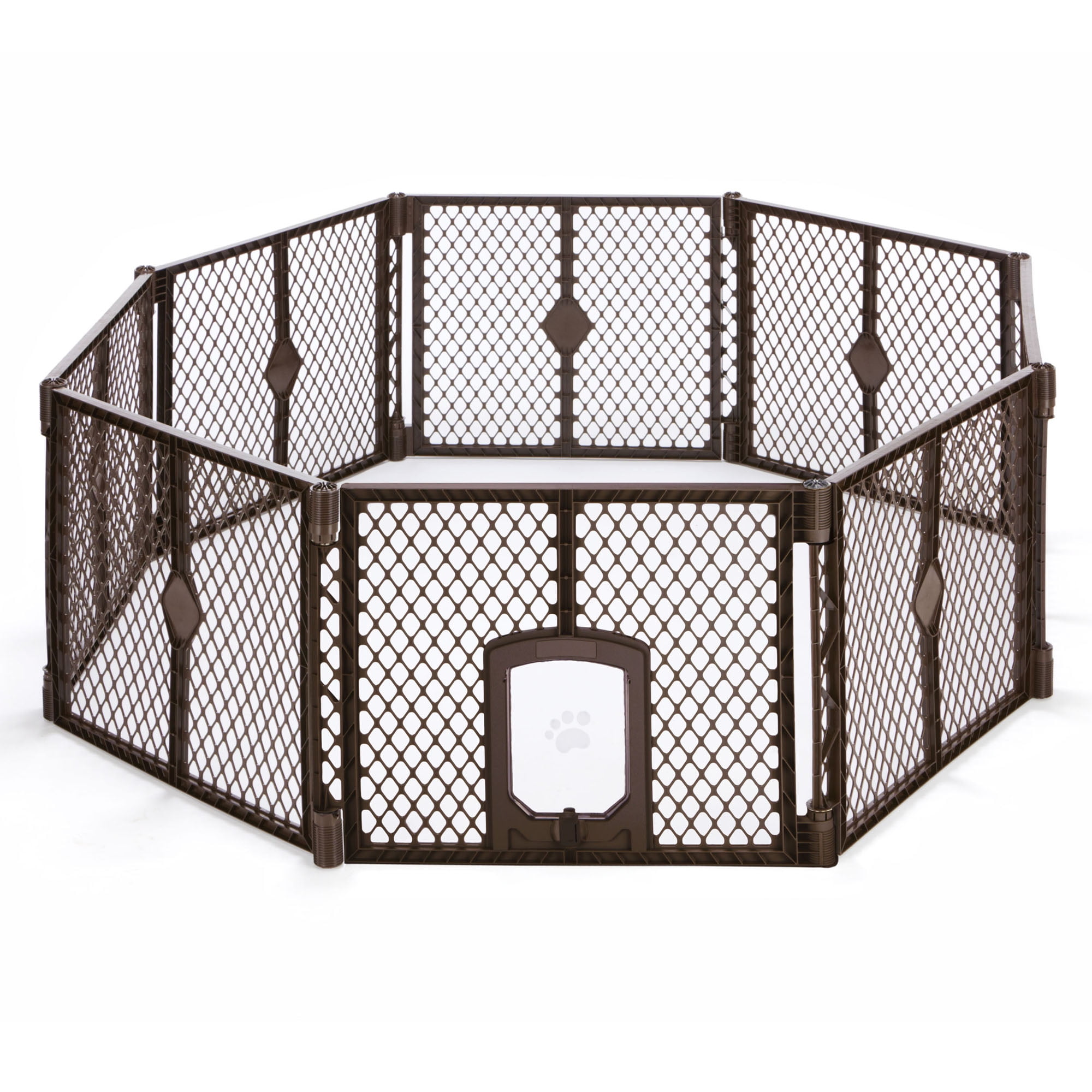 Brown Plastic Freestanding Dog Playpen with Lockable Door