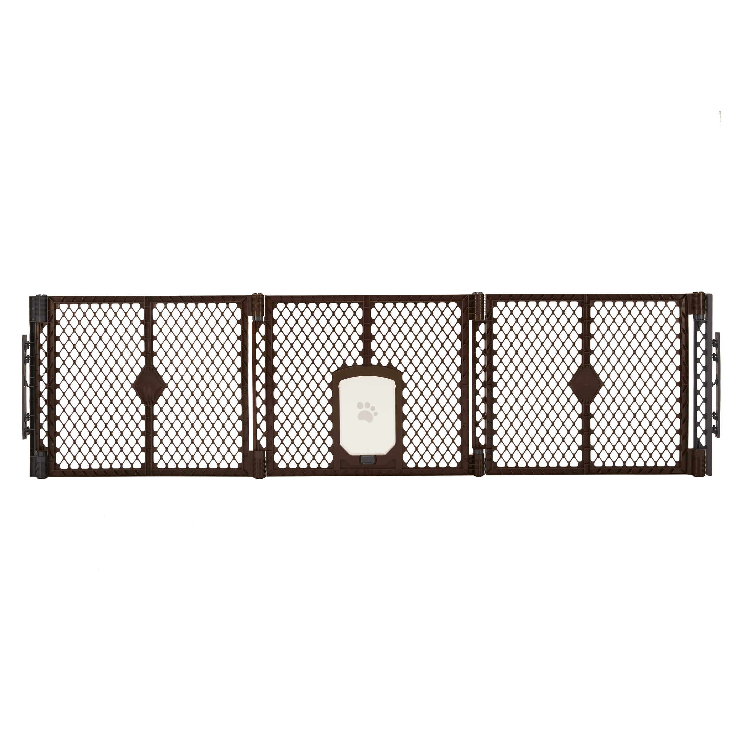 Brown Extra Wide Dog Gate with Small Pet Door