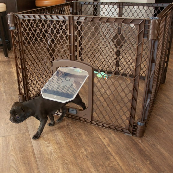 North States MyPet Petyard Passage 4 Panel Plastic Dog Playpen, Indoor Outdoor, Brown
