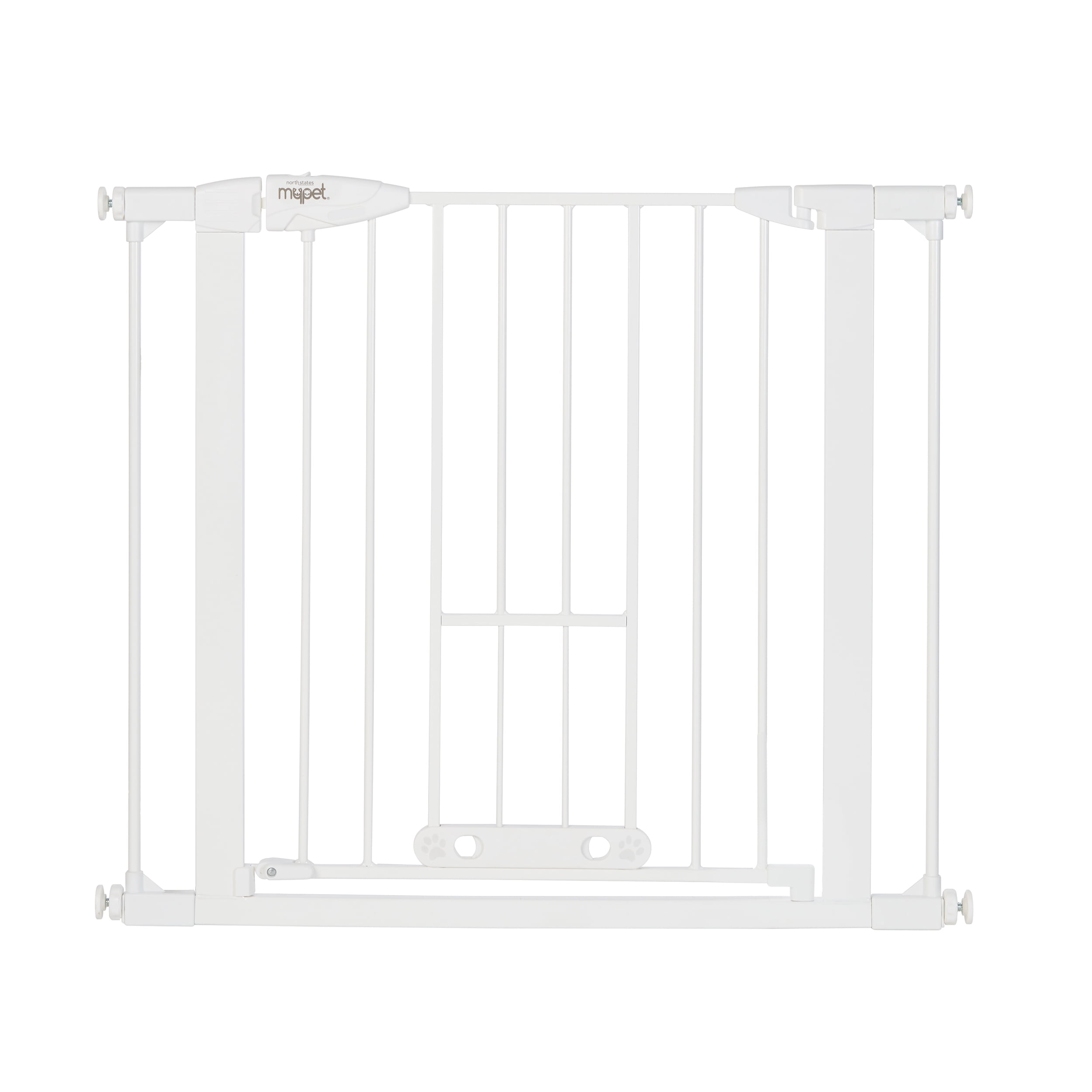Wide Brown Metal Walk Thru Pet Gate with Retractable Door