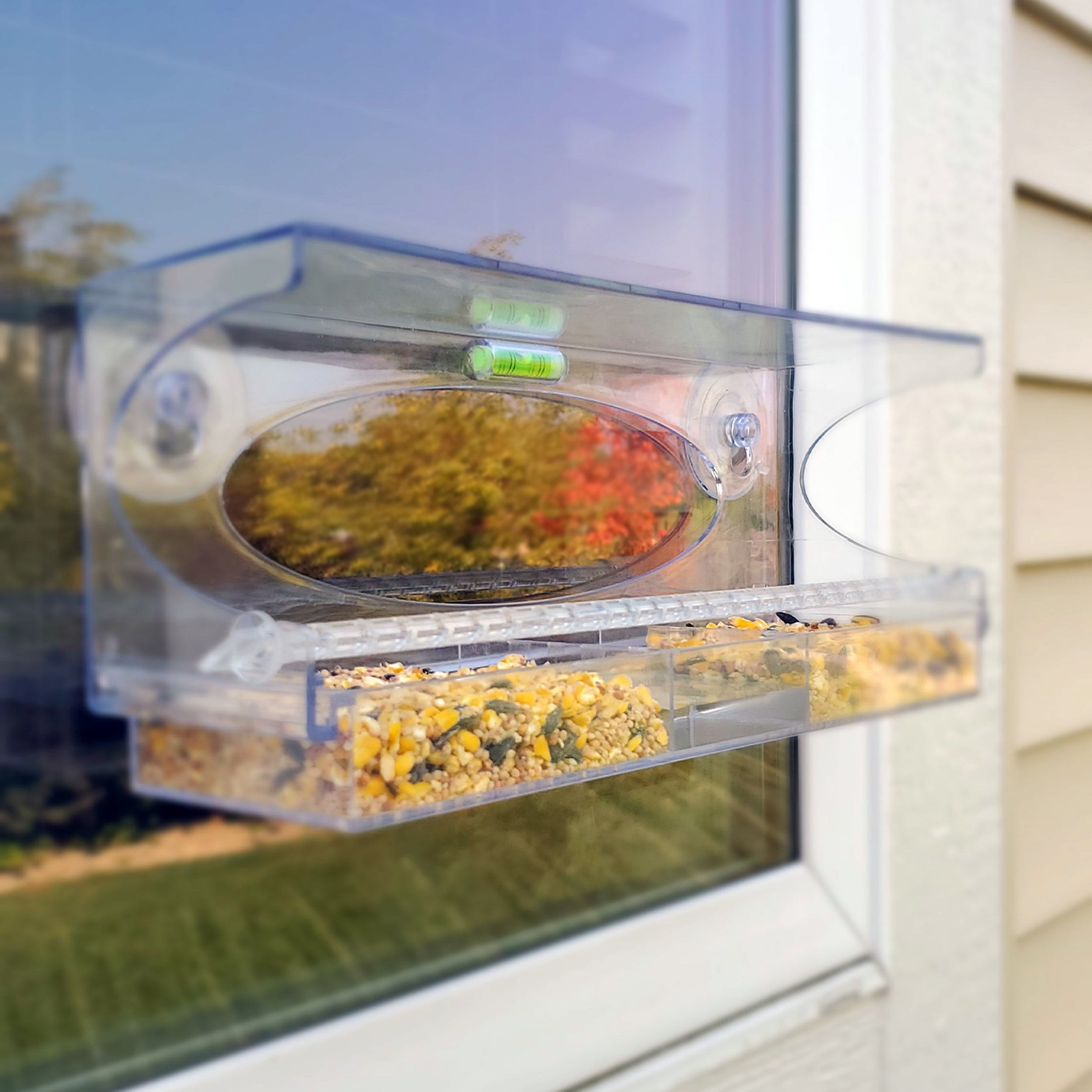 Clear Plastic Window Mounted Bird Feeder with Suction Cups