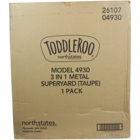 Toddleroo by North States - 3 In 1 Metal Superyard Baby Play Yard: 6 Panel Playpen, Safety Gate, or Extra Wide Baby Fence - Encloses Up to 10 Square Feet - 30 Inches Tall - Taupe