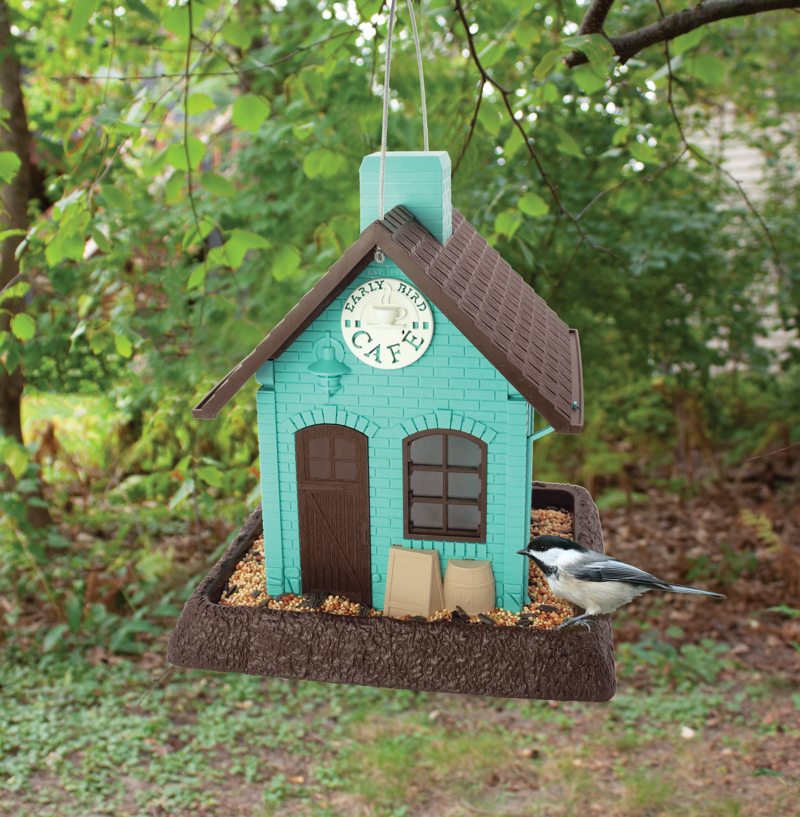 North States 9280 Village Collection Early Bird Cafe Feeder, Teal and Brown, 5 lbs